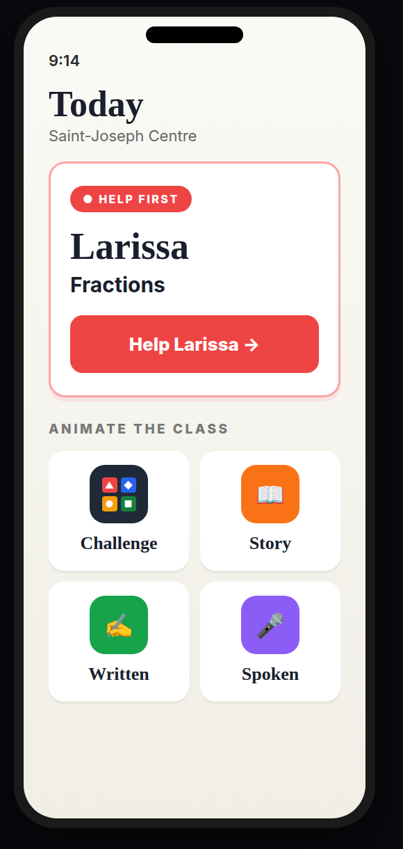 Facilitator dashboard with help-first and class activities